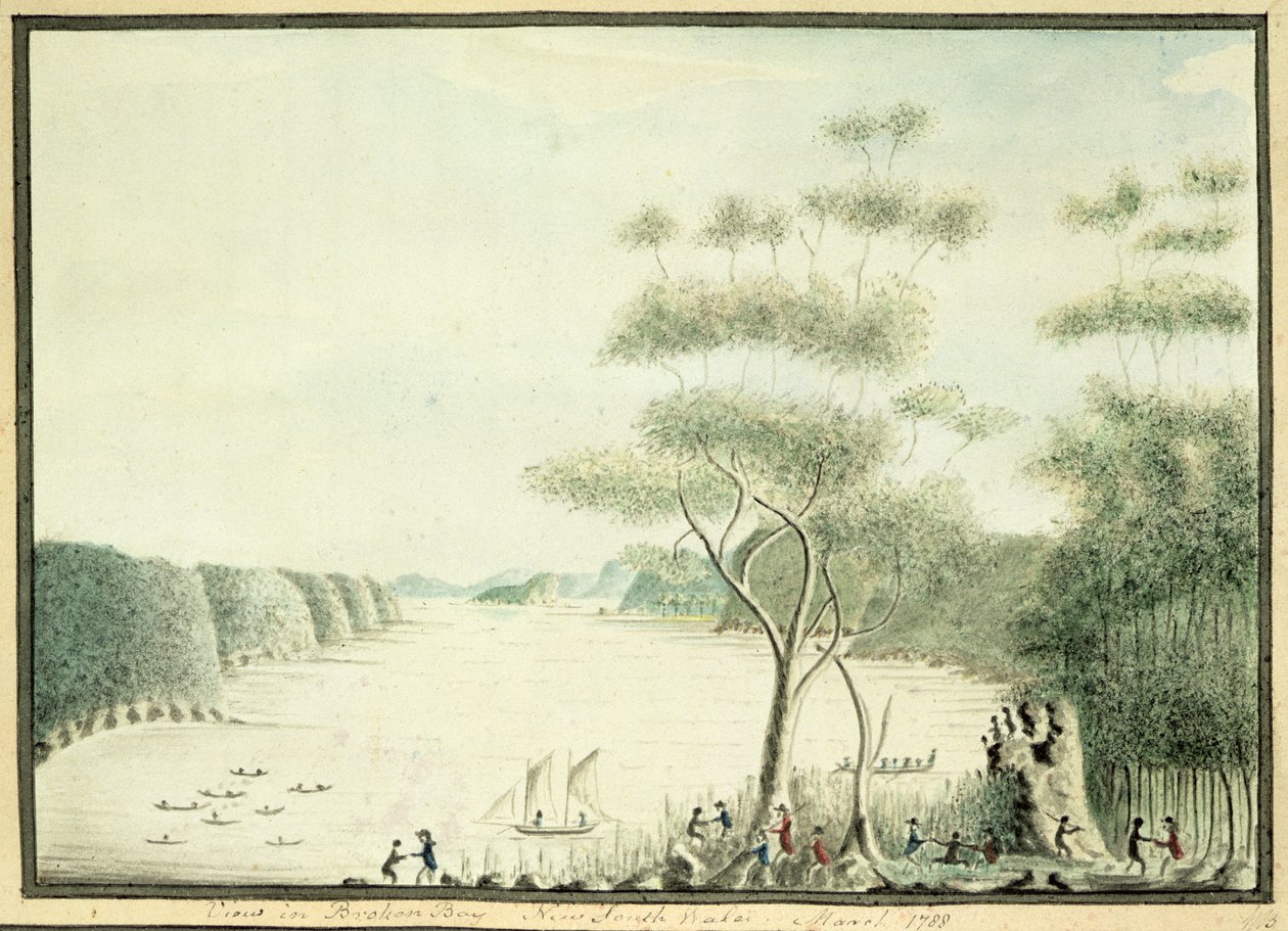 Utsikt i Broken Bay, New South Wales, 1788 av William Bradley