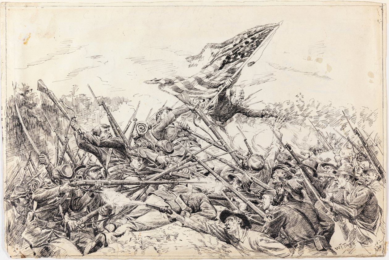 Hancocks Corps Angriper verkene i Bloody Angle. av William Brooke Thomas Trego