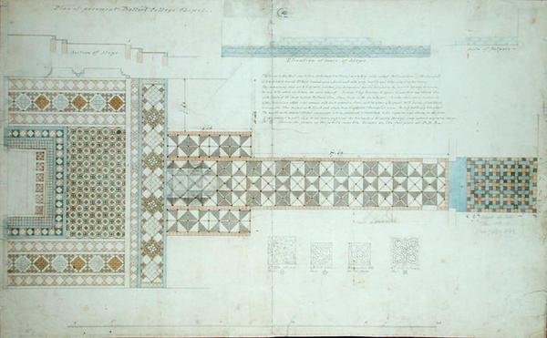 Design for a Pavement, Balliol College Chapel, Oxford, 1854-57 (svart blekk, blyant og wc på papir) av William Butterfield