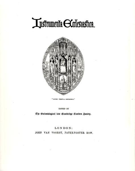 Tittelside til Instrumenta Ecclesiastica, Series One, utgitt 1847 av William Butterfield