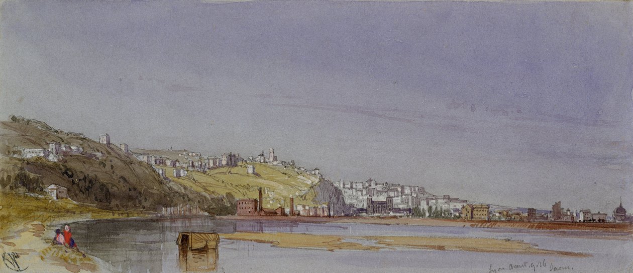 Lyon på Saone og Rhone, 1836 (wc og blyant på papir) av William Callow