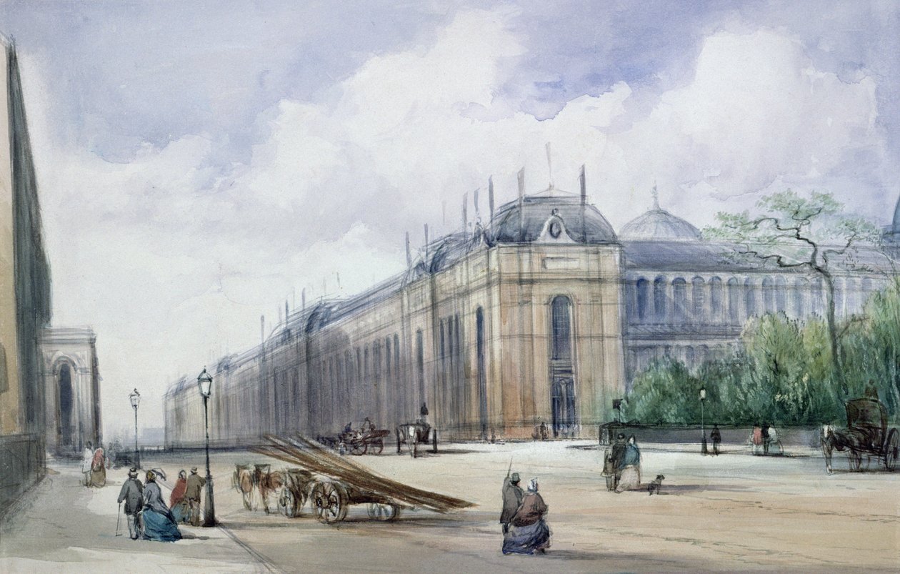 Sørøst-aspektet av utstillingsbygningen fra 1862, ser langs Cromwell Road av William Callow