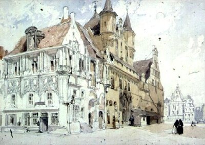 Rådhus, Malines (wc på papir) av William Callow