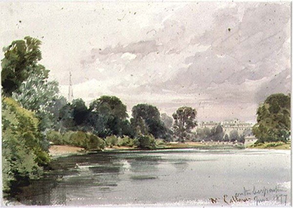 West End of the Serpentine, Kensington Gardens, 1877 av William Callow