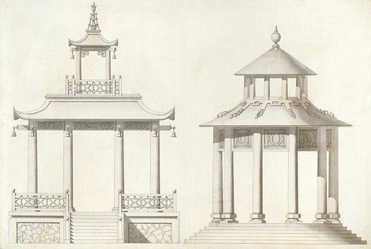 Design for a Ting (penn, svart blekk og grå vask på papir) av William Chambers