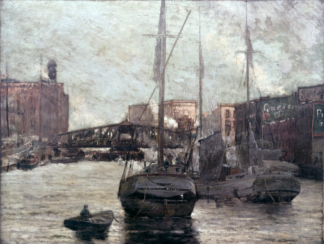 Utsikt over Chicago River som viser Clark Street Bridge, 1910-12 av William Clusmann