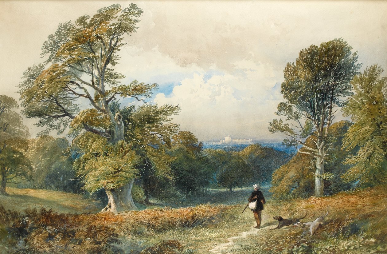 Rough shooting i Windsor Great Park (wc på papir) av William Collingwood Smith