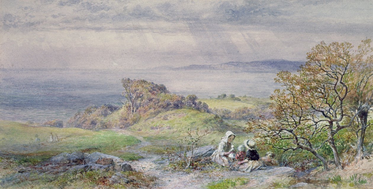 Kystscene med barn i forgrunnen, 1800-tallet av William Collins