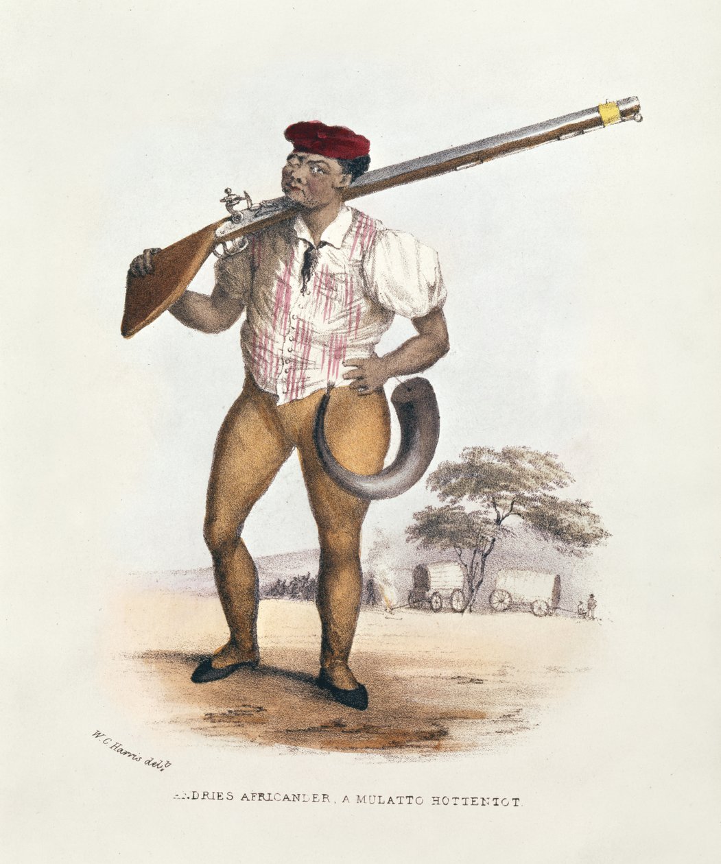 Andries Africander, en Mulatto Hottentot, illustrasjon fra Wild Sports of South Africa, av W.C. Harris, 1841 av William Cornwallis Harris