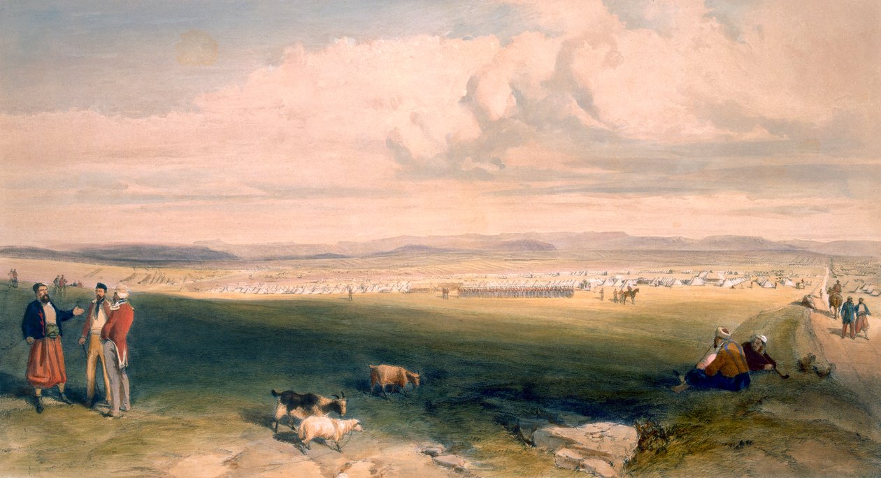 Camp of the Light Division, tallerken fra 'The Seat of War in the East', pub. av Paul und Dominic Colnaghi und Co., 1856 av William Crimea Simpson