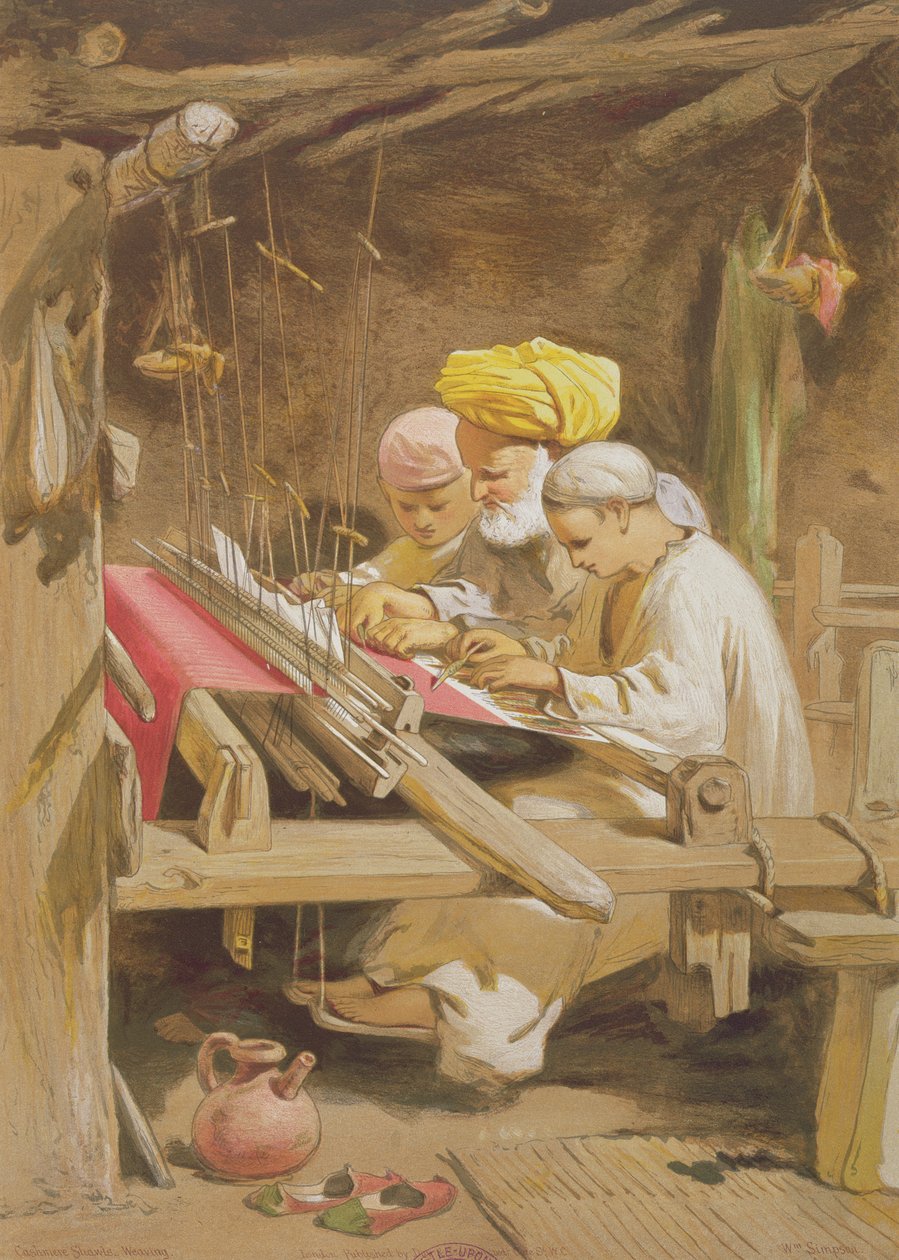 Cashmere Shawls: Weaving, 1863 (chromolitho) av William Crimea Simpson