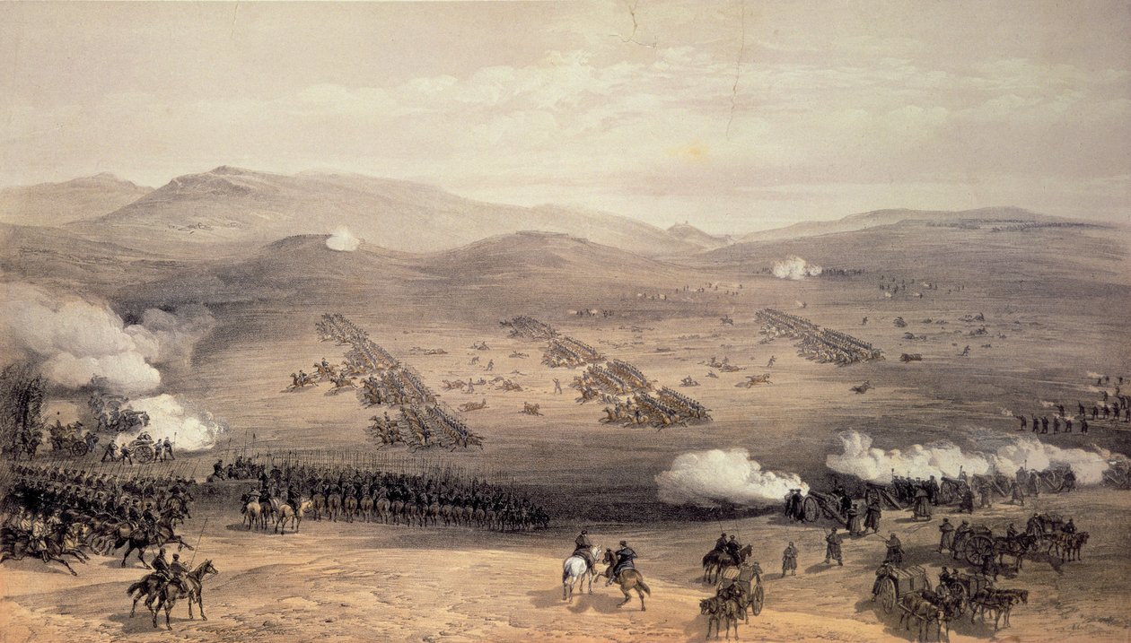 Charge of the Light Cavalry Brigade, 25. oktober 1854, gravert av E. Walker, pub. av Colnaghi und Co, 1855 (se 121088 for detaljer) av William Crimea Simpson