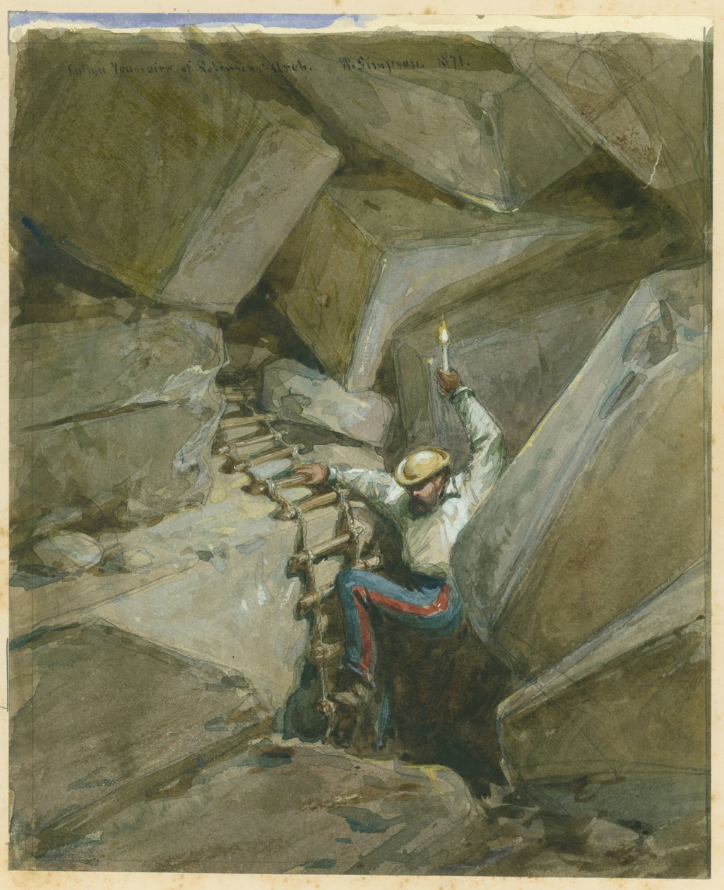 Fallen Voussoirs of Robinson's Arch, Jerusalem, 1869 (wc og blyant på papir) av William Crimea Simpson
