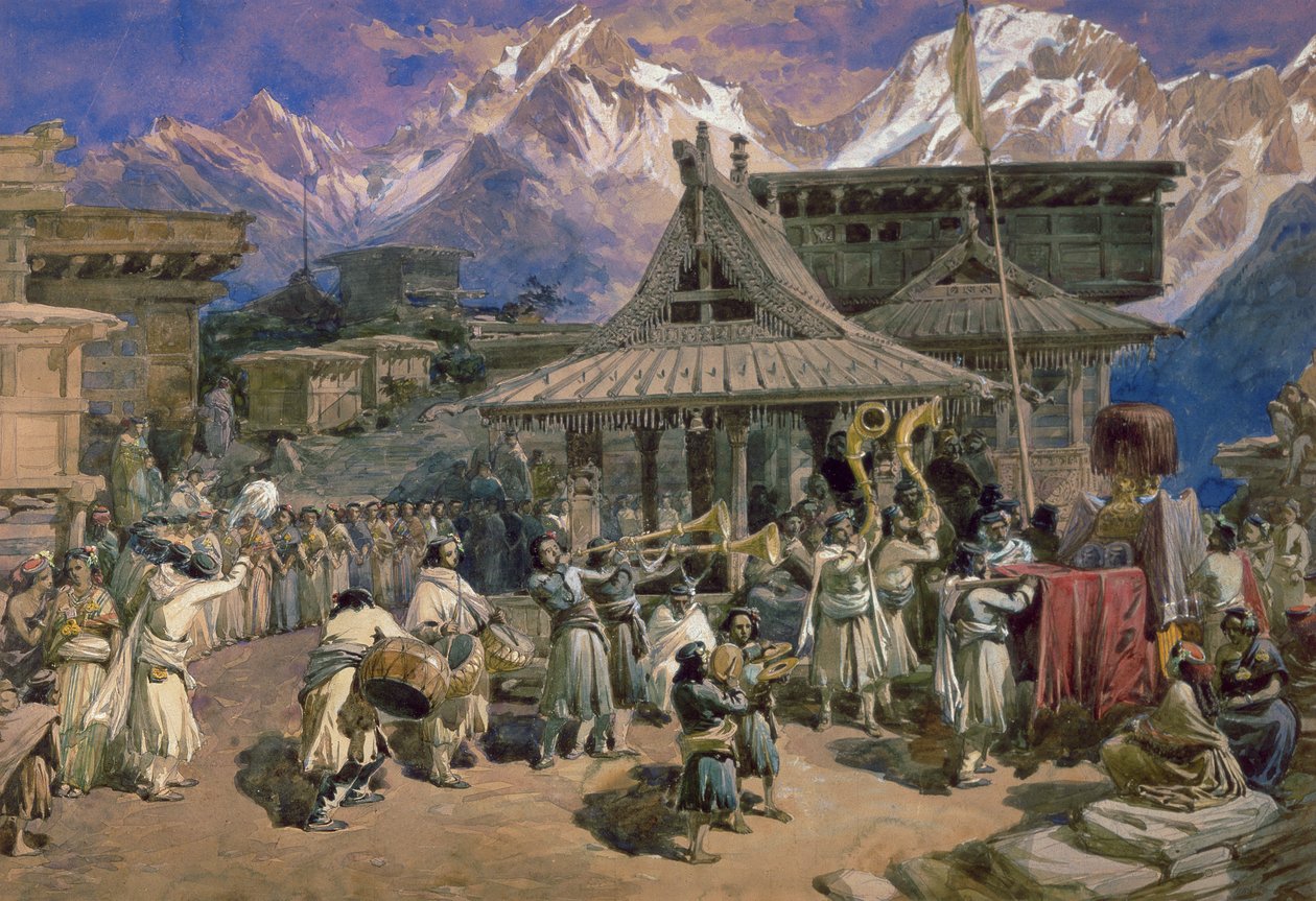 Puja ved Chini Bashahr, Himalaya, ca. 1859-66 (wc) av William Crimea Simpson