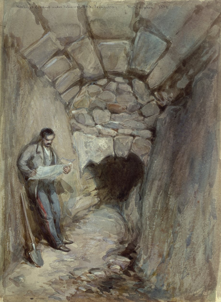 Rock Cut Conduit Under Robinsons Arch, Jerusalem, 1871 (wc på papir) av William Crimea Simpson