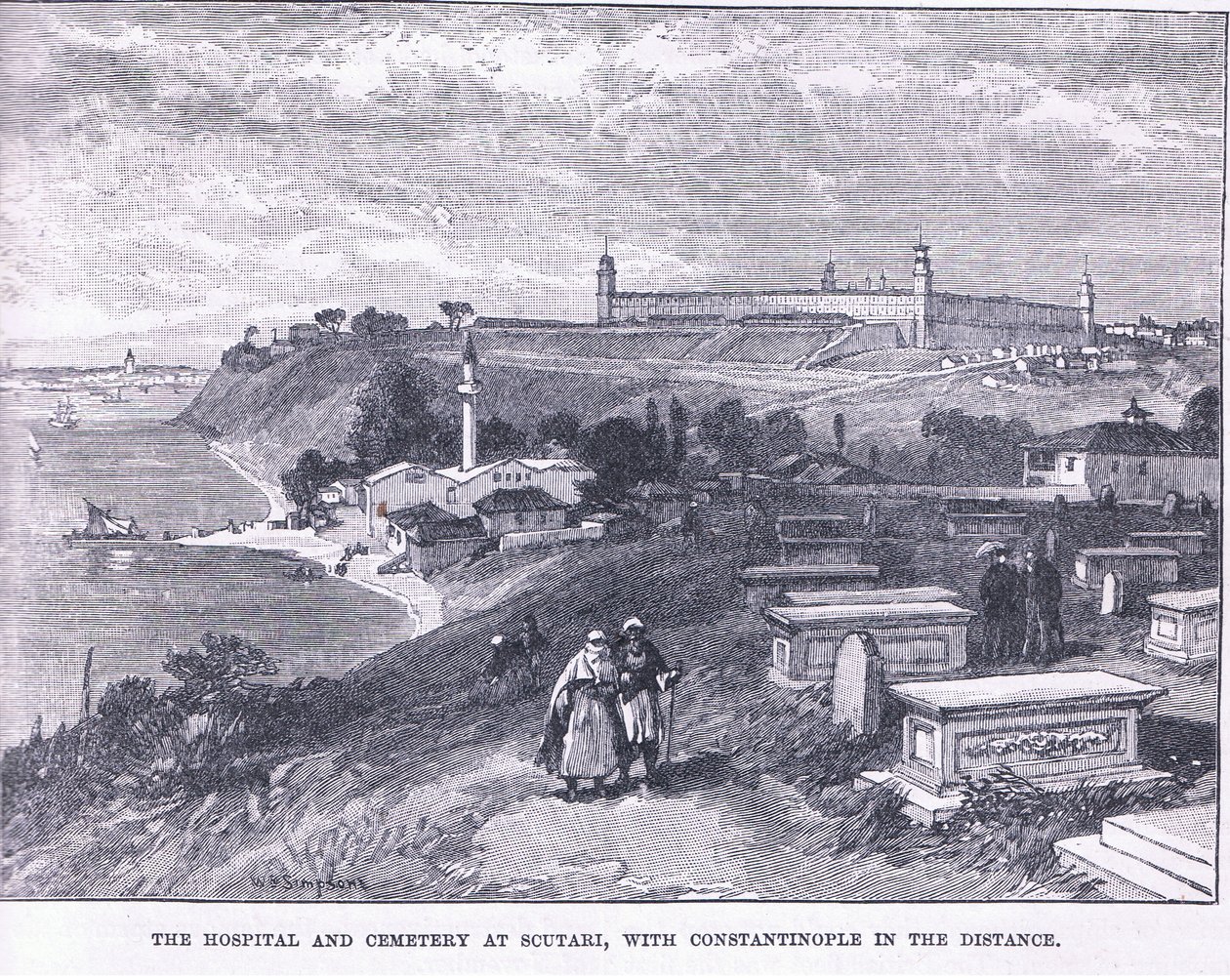 Sykehuset og kirkegården i Soutari, med Konstantinopel i det fjerne av William Crimea Simpson