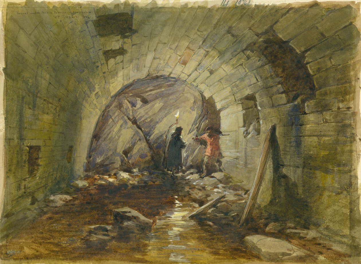 Tunnel under Via Dolorosa, Jerusalem, 1869 (wc og blyant på papir) av William Crimea Simpson