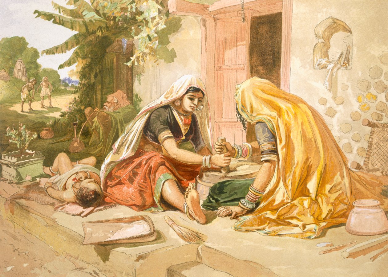 Women Grinding Corn, fra 'India Ancient and Modern', 1867 av William Crimea Simpson