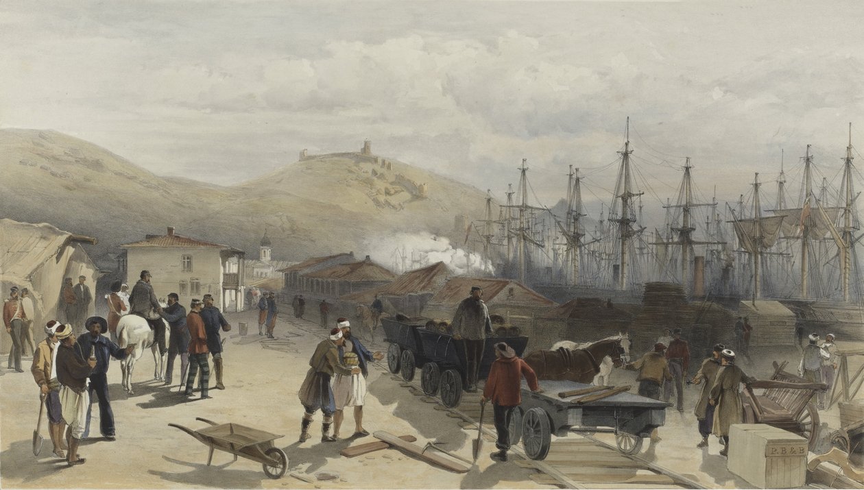 Jernbanen ved Balaklava ser sørover, 1855 av William Crimea Simpson