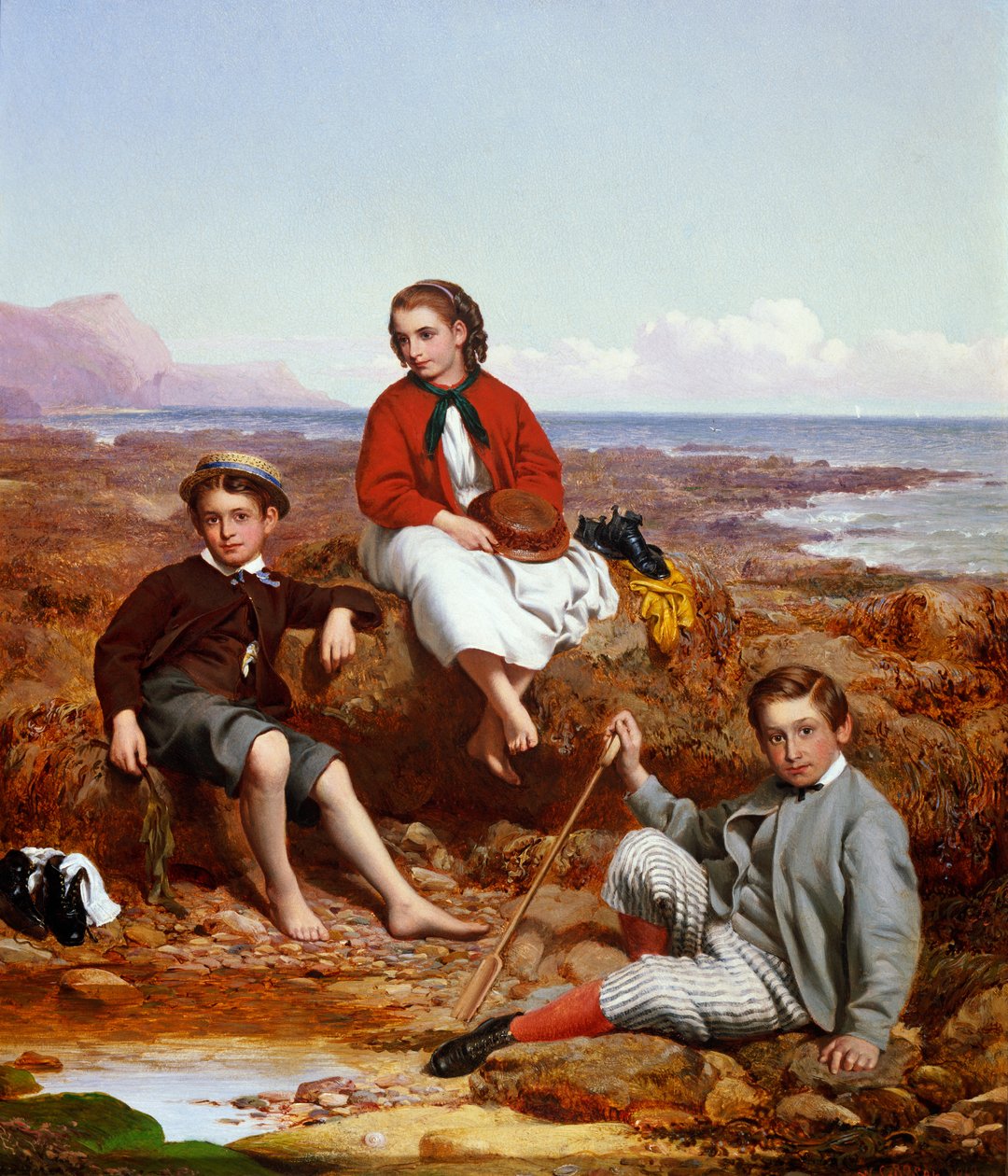 Florence, Arthur og Charles Moore ved en kyst, 1868 av William Crosby