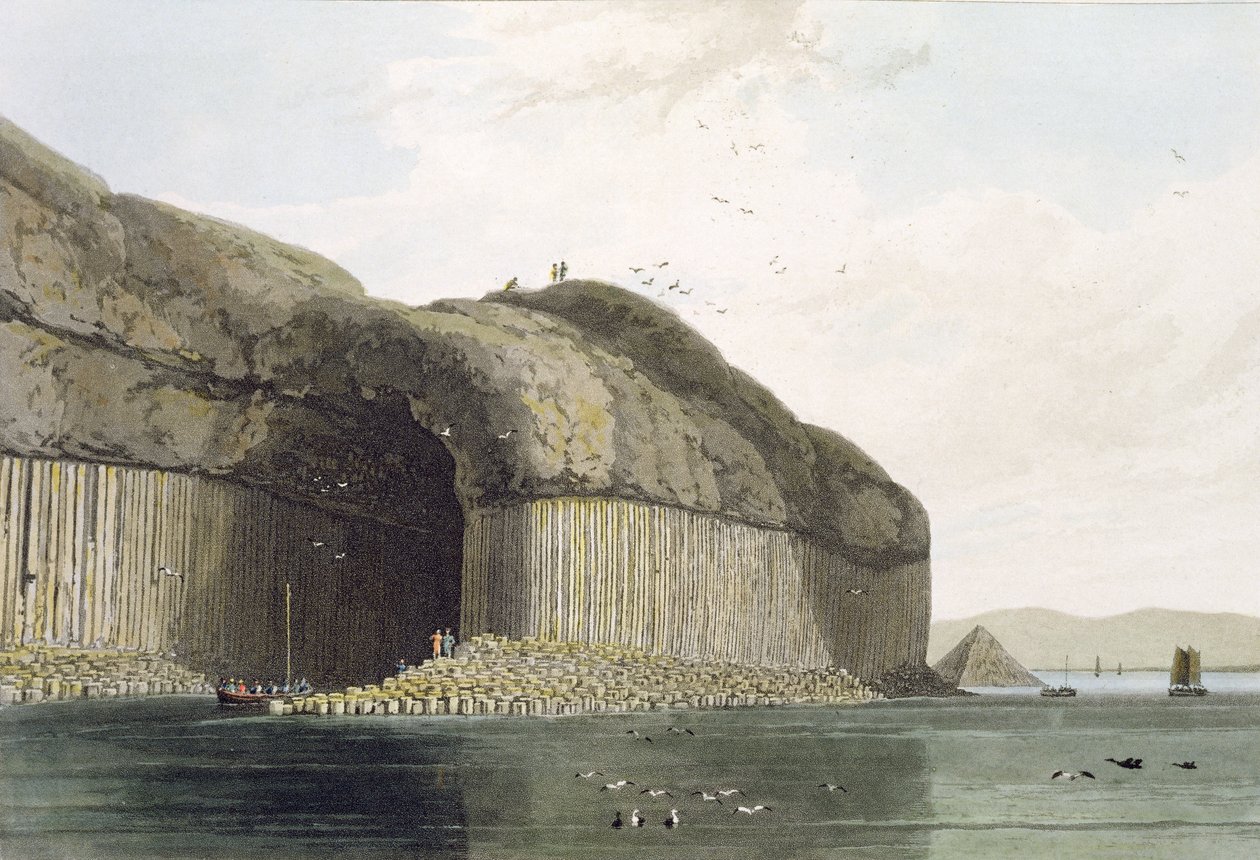 Inngang til Fingal's Cave, Staffa, fra 'A Voyage Around Great Britain', utgitt 1817 av William Daniell