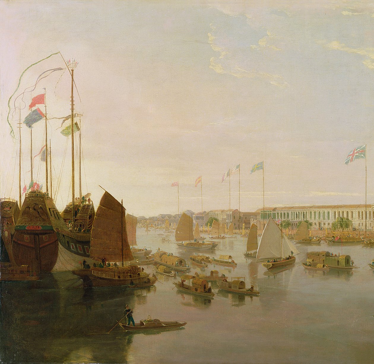 The European Factory, Canton, 1806 olje på lerret detalj av 213854 av William Daniell