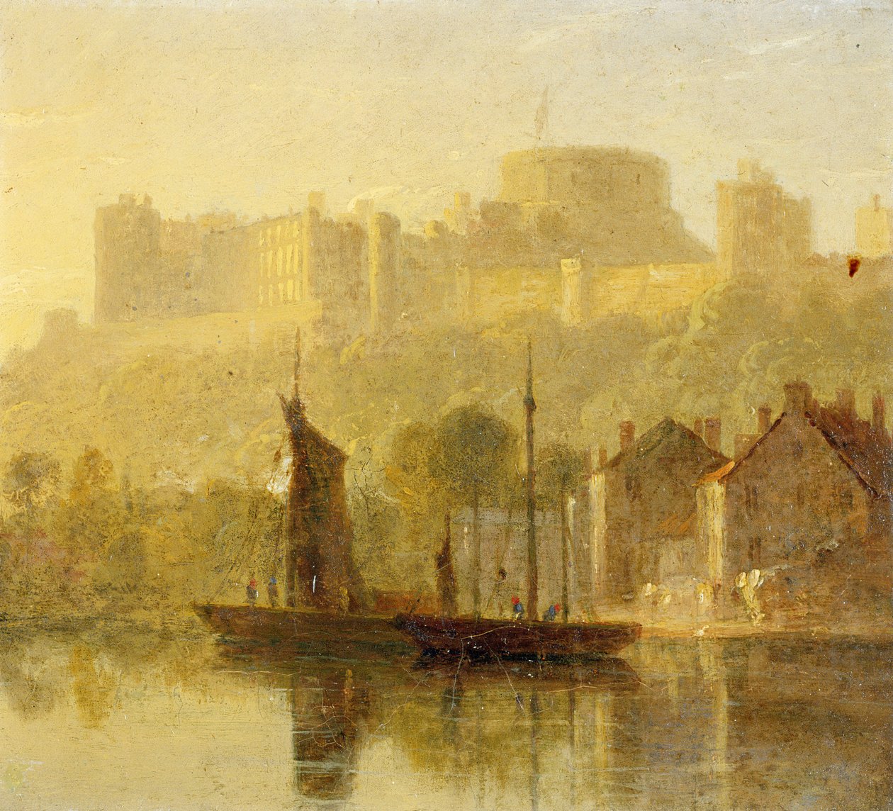 Windsor Castle fra Themsen (olje på kvernbrett) av William Daniell