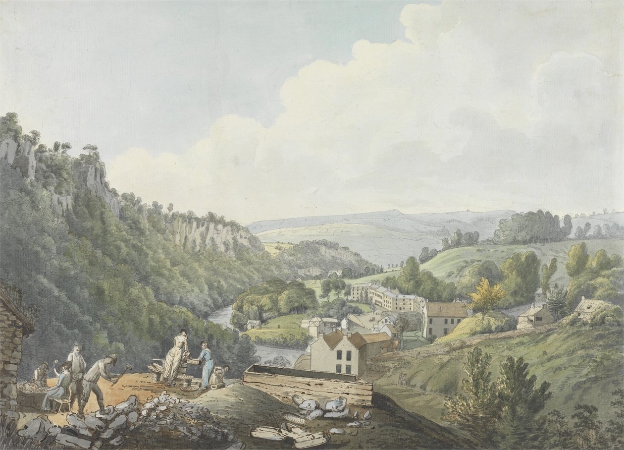 Matlock Baths, Derbyshire, ca. 1789 (wc, penn og brunt blekk, grafitt og vask på lagt papir) av William Day