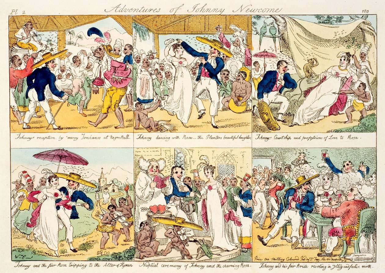 The Adventures of Johnny Newcome, utgitt 1812 (farget etsning) av William Elmes