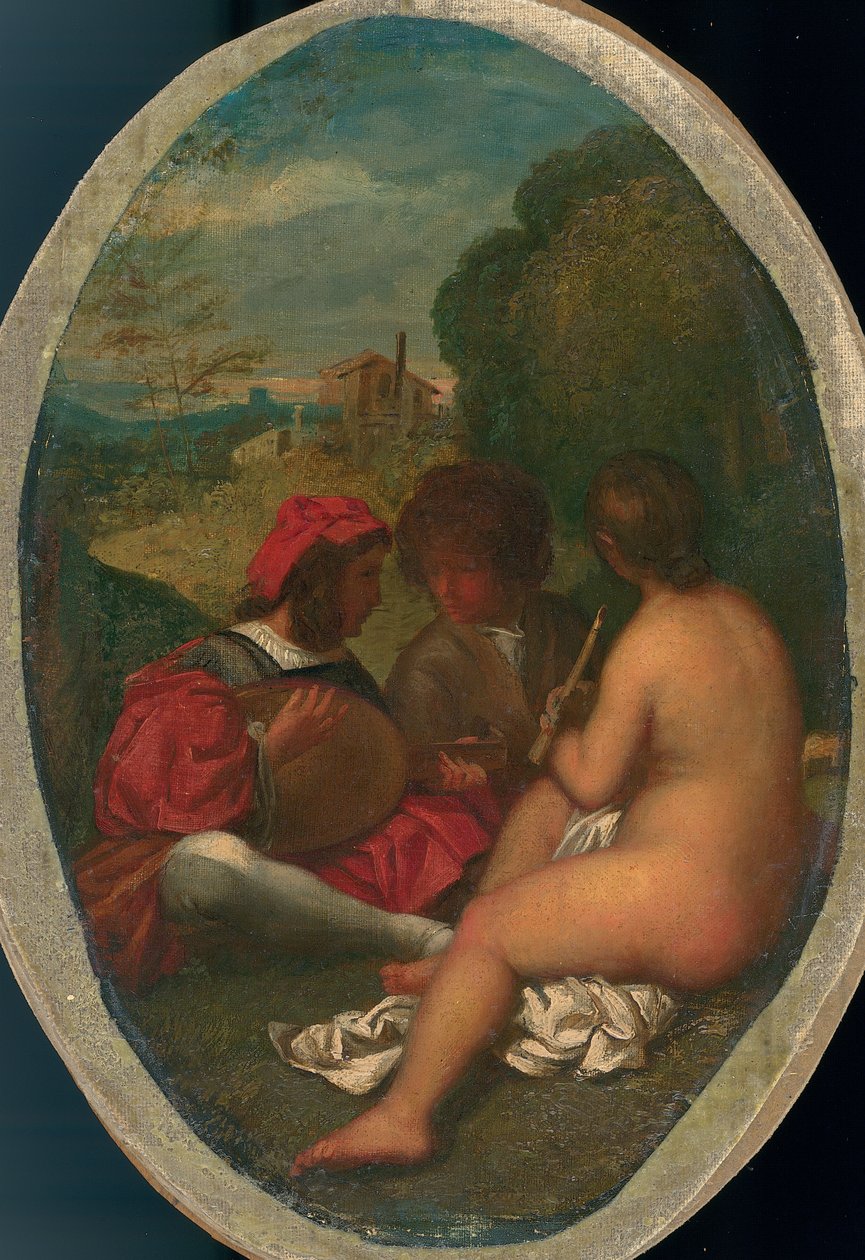 Le Concert Champetre, etter Titian (olje på lerret lagt ned om bord) (se også 288056) av William Etty