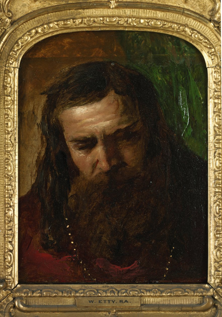 Portrett av en mann (olje på papir lagt ned på panel) av William Etty