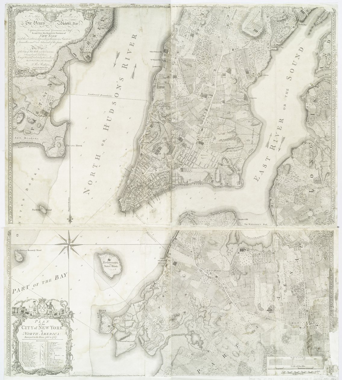 Plan over byen New York i Nord-Amerika kartlagt i årene 1766 og 1767 publisert i Faden