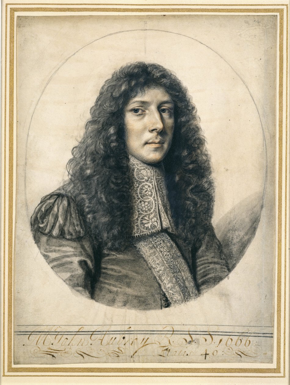Portrett av John Aubrey, 1666 (svart bly og kritt på papir) av William Faithorne