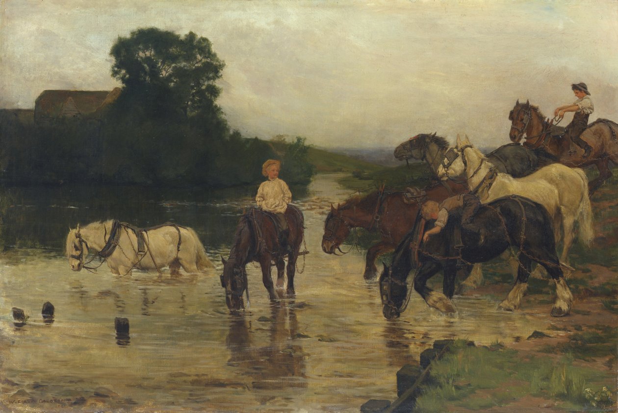 Badende hester etter jobb, 1884 av William Frank Calderon