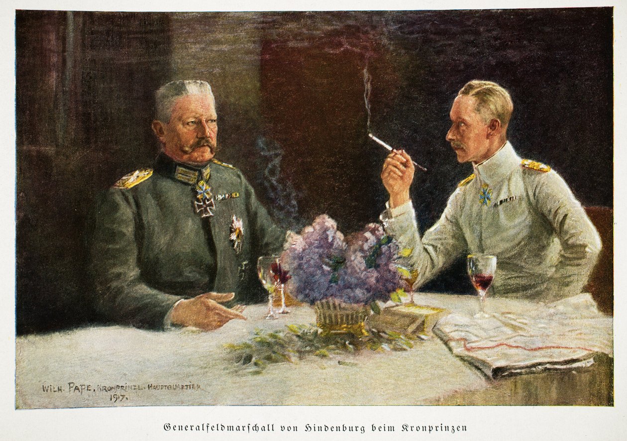 William, kronprins av Tyskland og generalfeltmarskalk Von Hindenburg på Kronprinzen, pub. 1917 av William Friedrich Georg Pape
