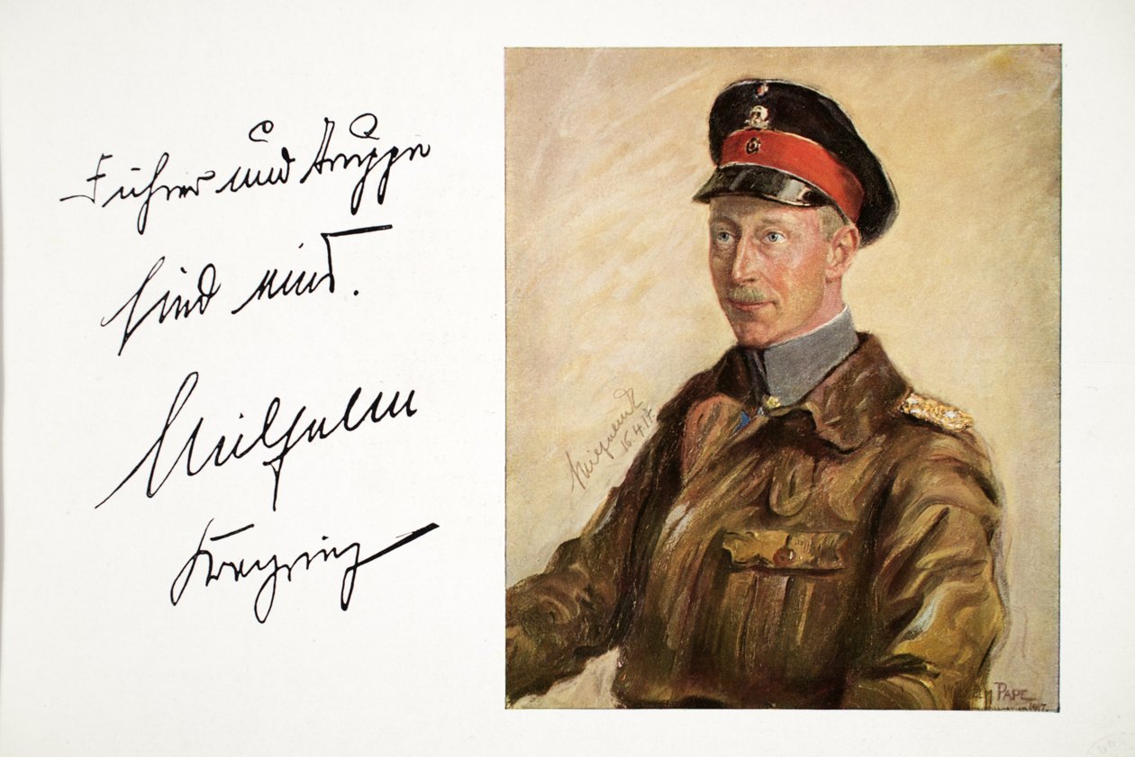 William, kronprins av Tyskland i hæruniform, pub. 16. april 1917 (fargelitografi) av William Friedrich Georg Pape