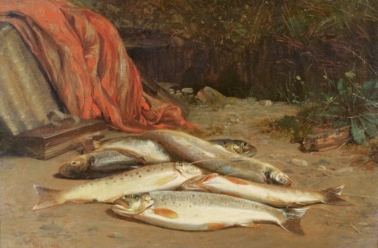 Ørret på en elvebredd av William Geddes