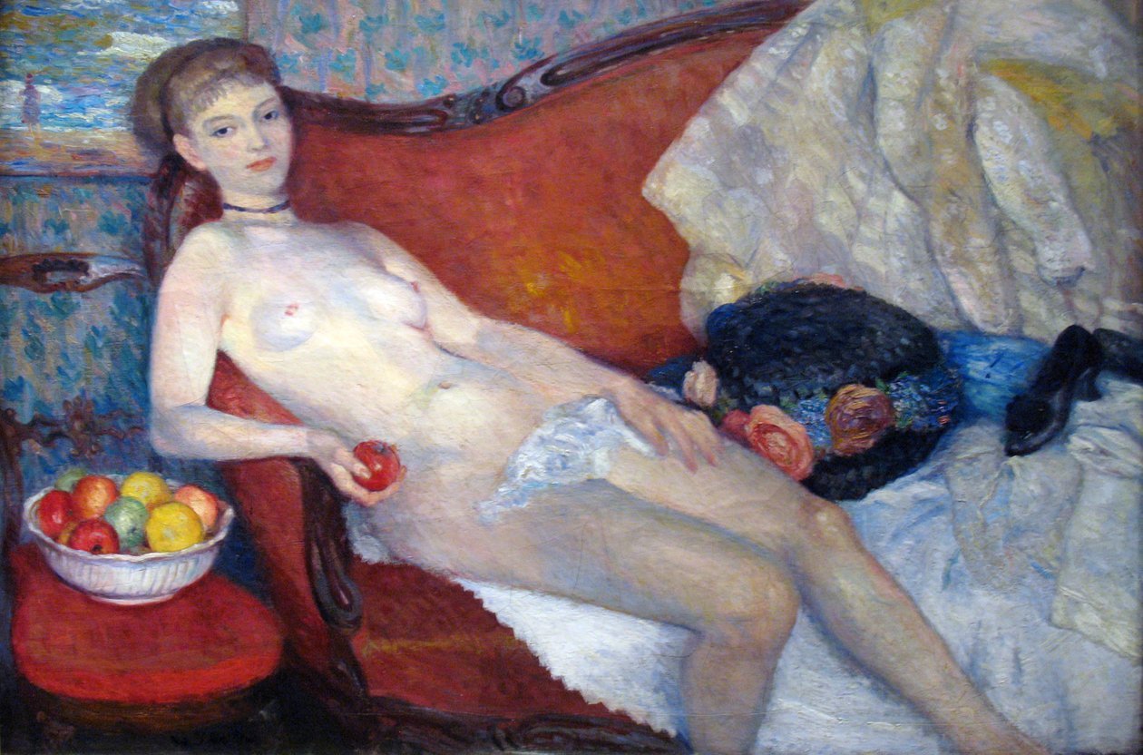 Naken med Apple av William James Glackens