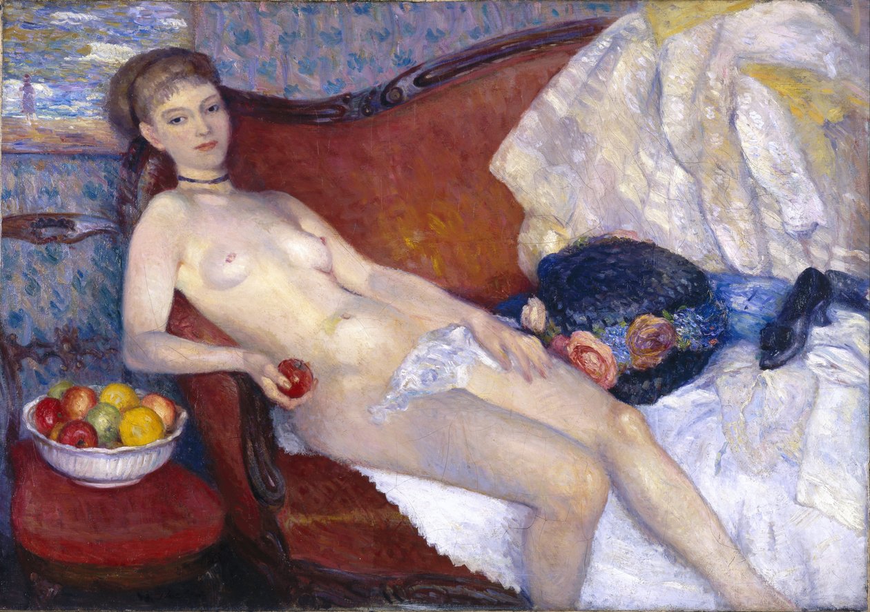 Naken med Apple av William James Glackens