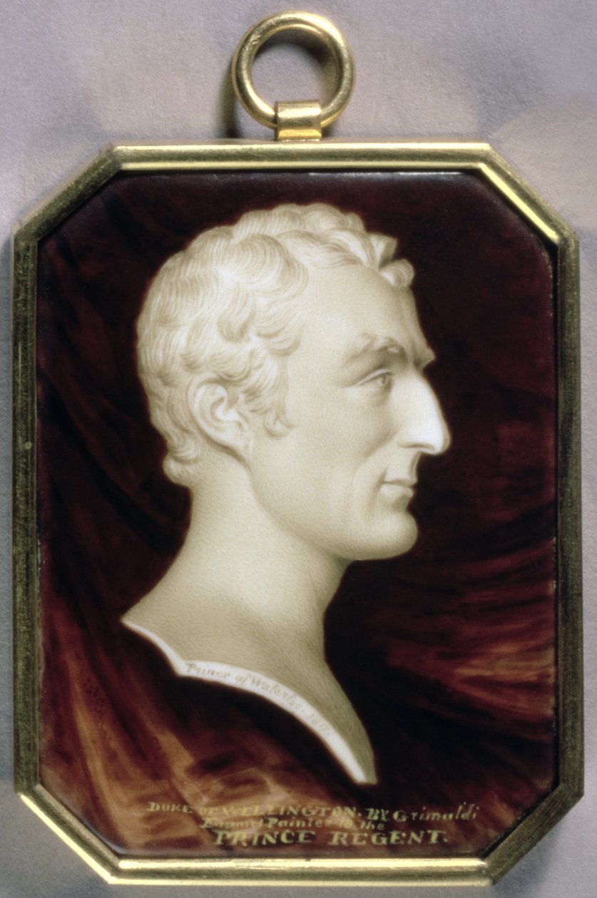 Portrett miniatyr av Arthur Wellesley, 1. hertug av Wellington (1769-1852) i form av en marmor trompe l