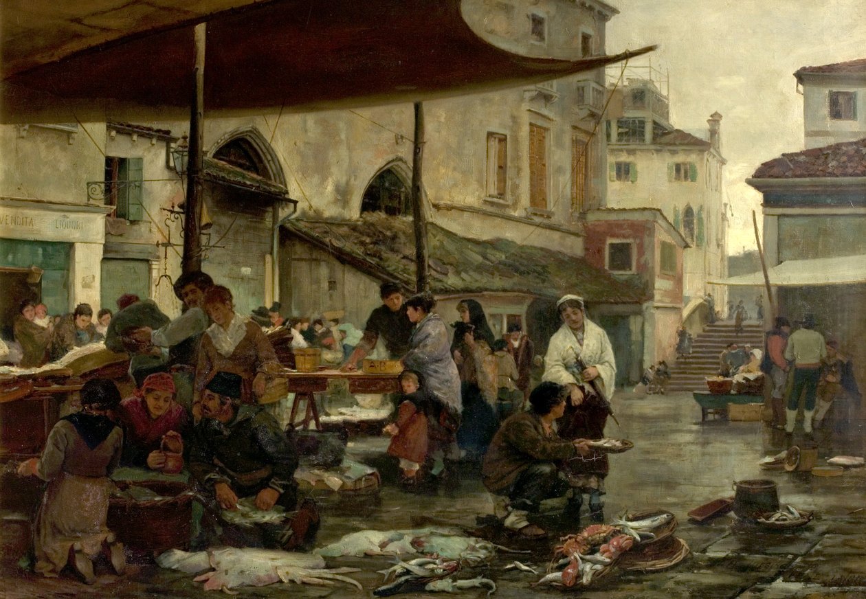 Fiskemarkedet, Venezia, Italia, 1881 av William H. Jobbins