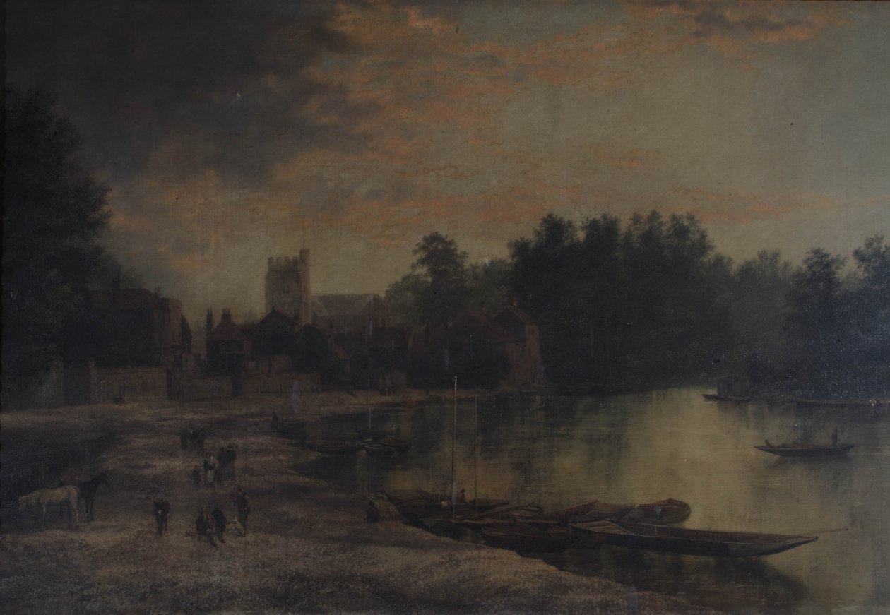 Twickenham Parish Church og Eel Pie Island, 1821 av William Hardurcke