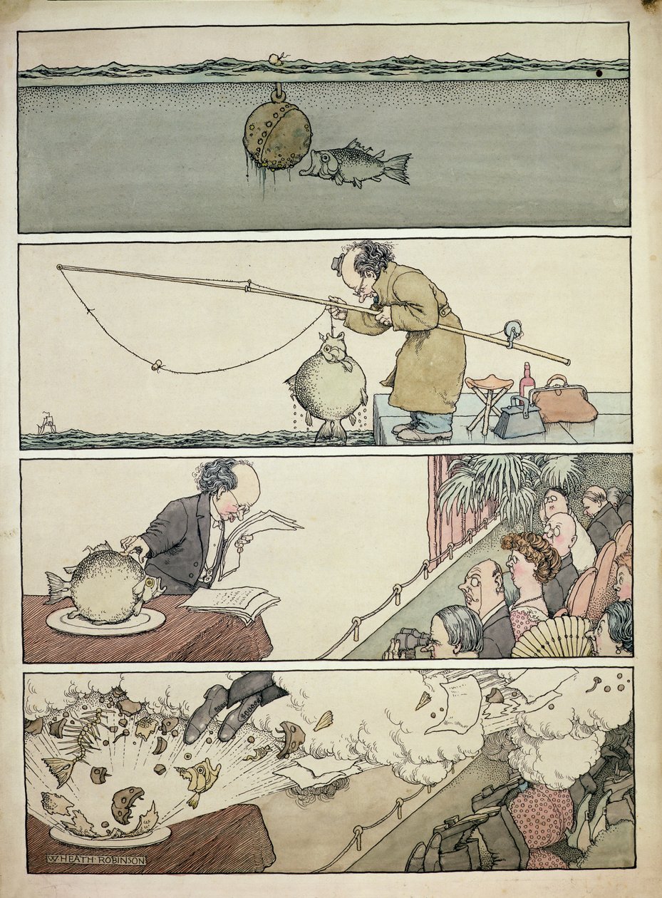 Fisken og den flytende gruven av William Heath Robinson