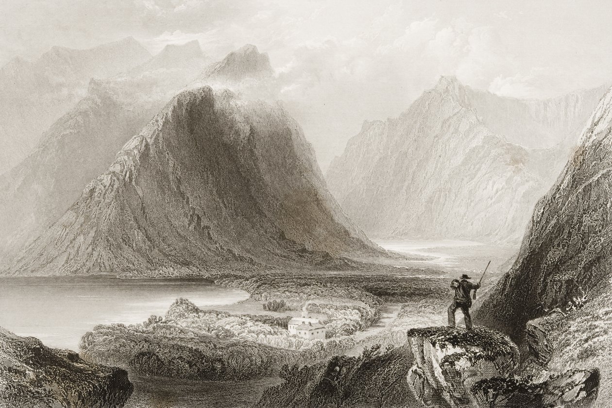 Delphi Lodge, County Mayo, Irland, fra "Scenery and Antiquities of Ireland" av George Virtue, 1860-tallet av William Henry Bartlett