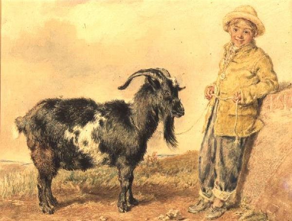 Gutt og geit, 1836 (wc) av William Henry Hunt