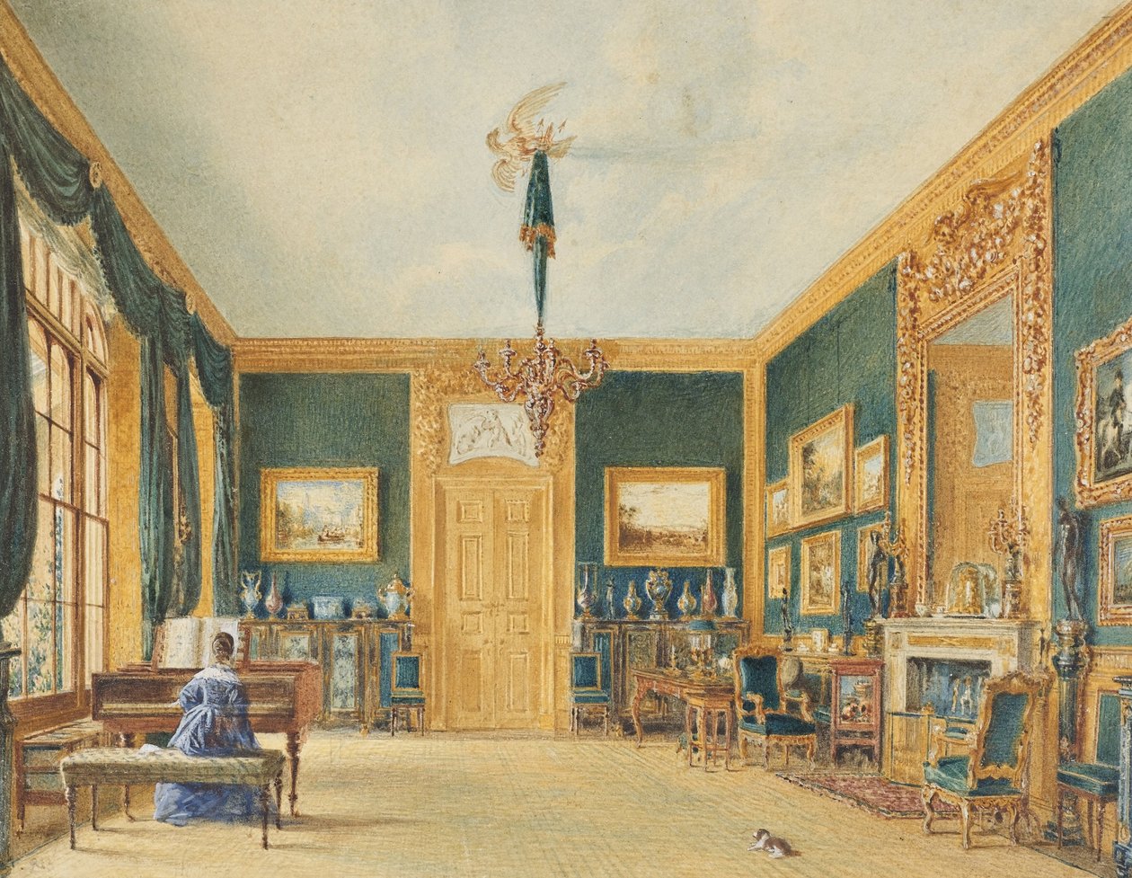 The Green Drawing Room of the Earl of Essex på Cassiobury av William Henry Hunt