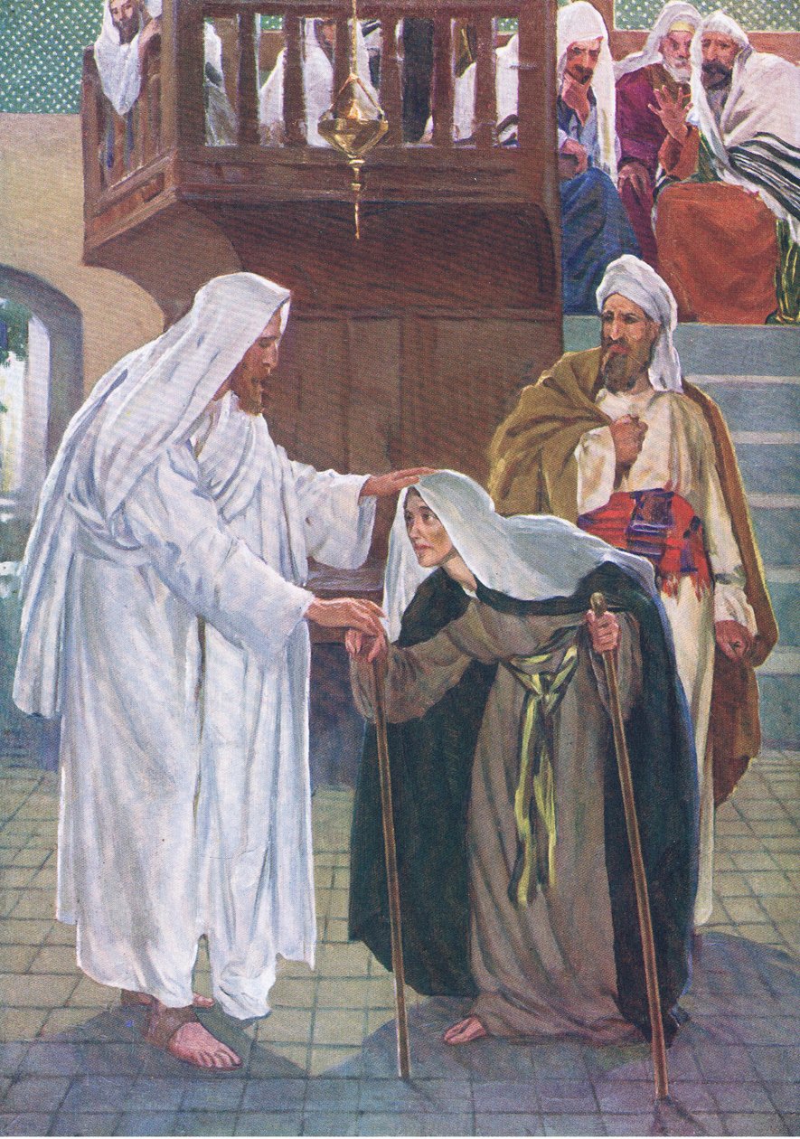 Helbredt på sabbatsdagen, fra The Bible Picture Book utgitt av Thomas Nelson, ca. 1950 av William Henry Margetson