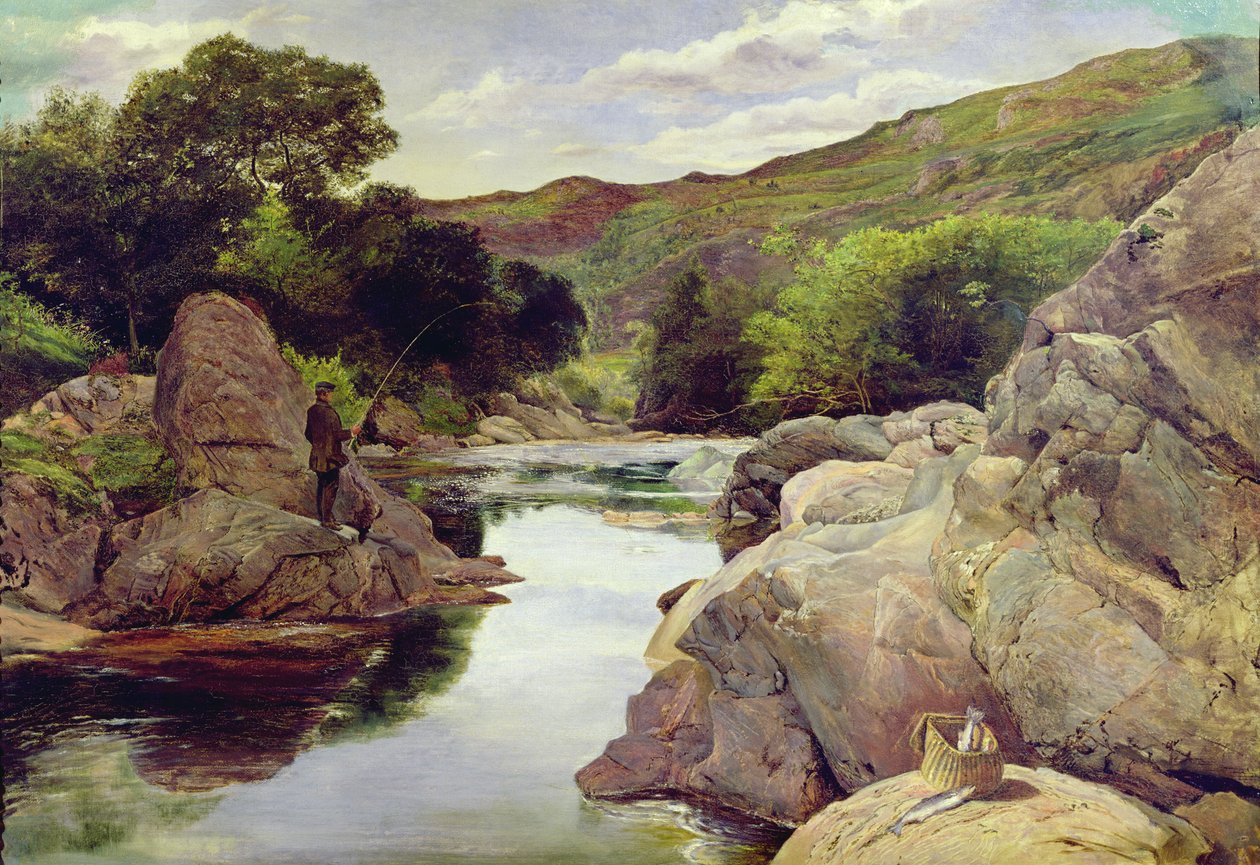 Glenfinlas med Millais Fishing, 1853 av William Henry Millais