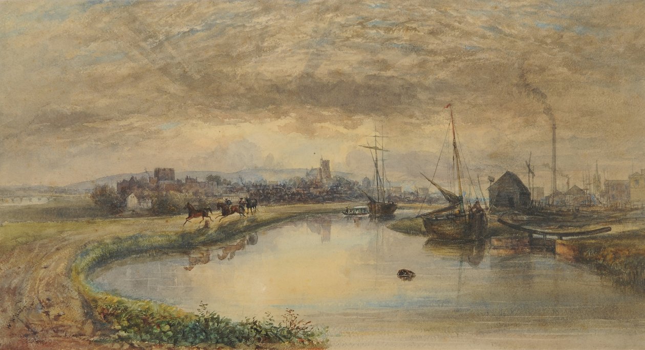 Tidlig morgen - Carlisle fra kanalen, 1842-66 (wc på papir) av William Henry Nutter