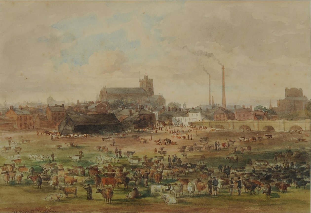 The Sands, Carlisle - The Cattle Market, 1864 (wc på papir) av William Henry Nutter